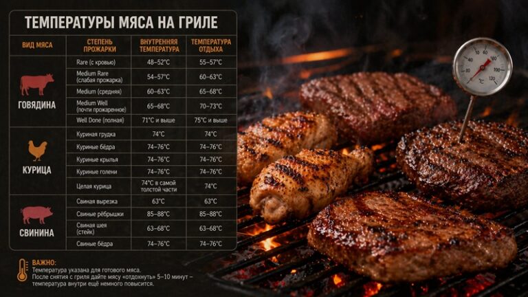 Температура приготовления мяса на гриле